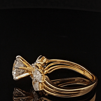 Round Solitaire Diamond Leaf Accent Ring