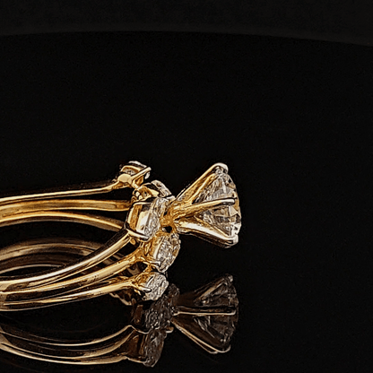 Round Solitaire Diamond Leaf Accent Ring