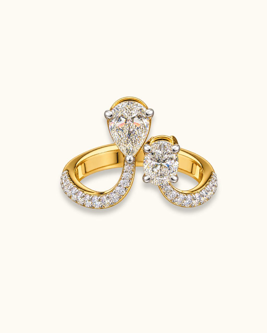 Luxury Pear-Cut Diamond Halo Ring – Double-Stone Statement Ring