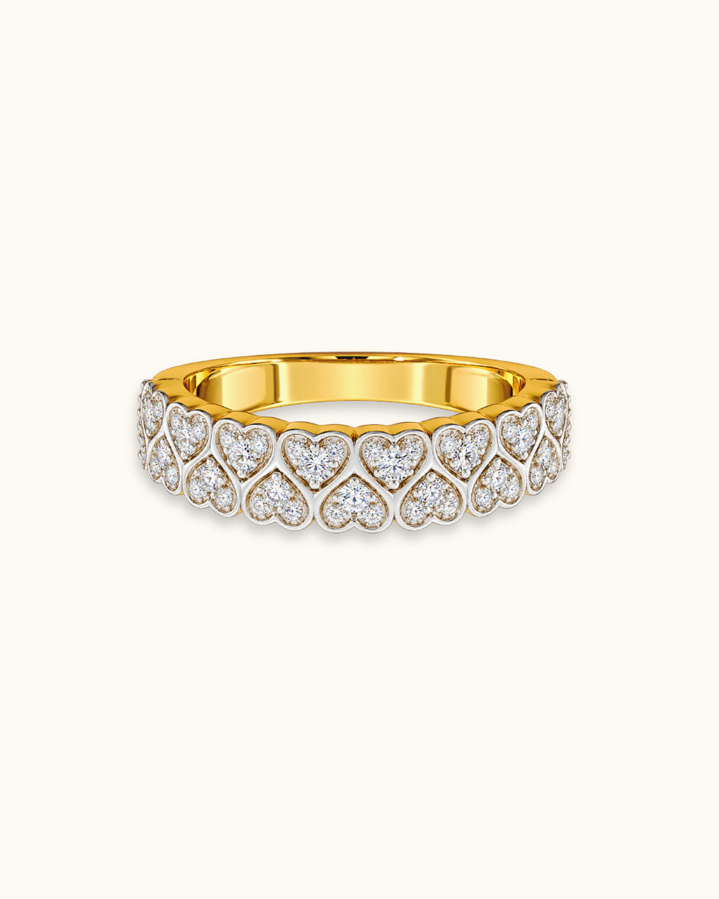 Elegant Heart-Pattern Diamond Pavé Band Ring