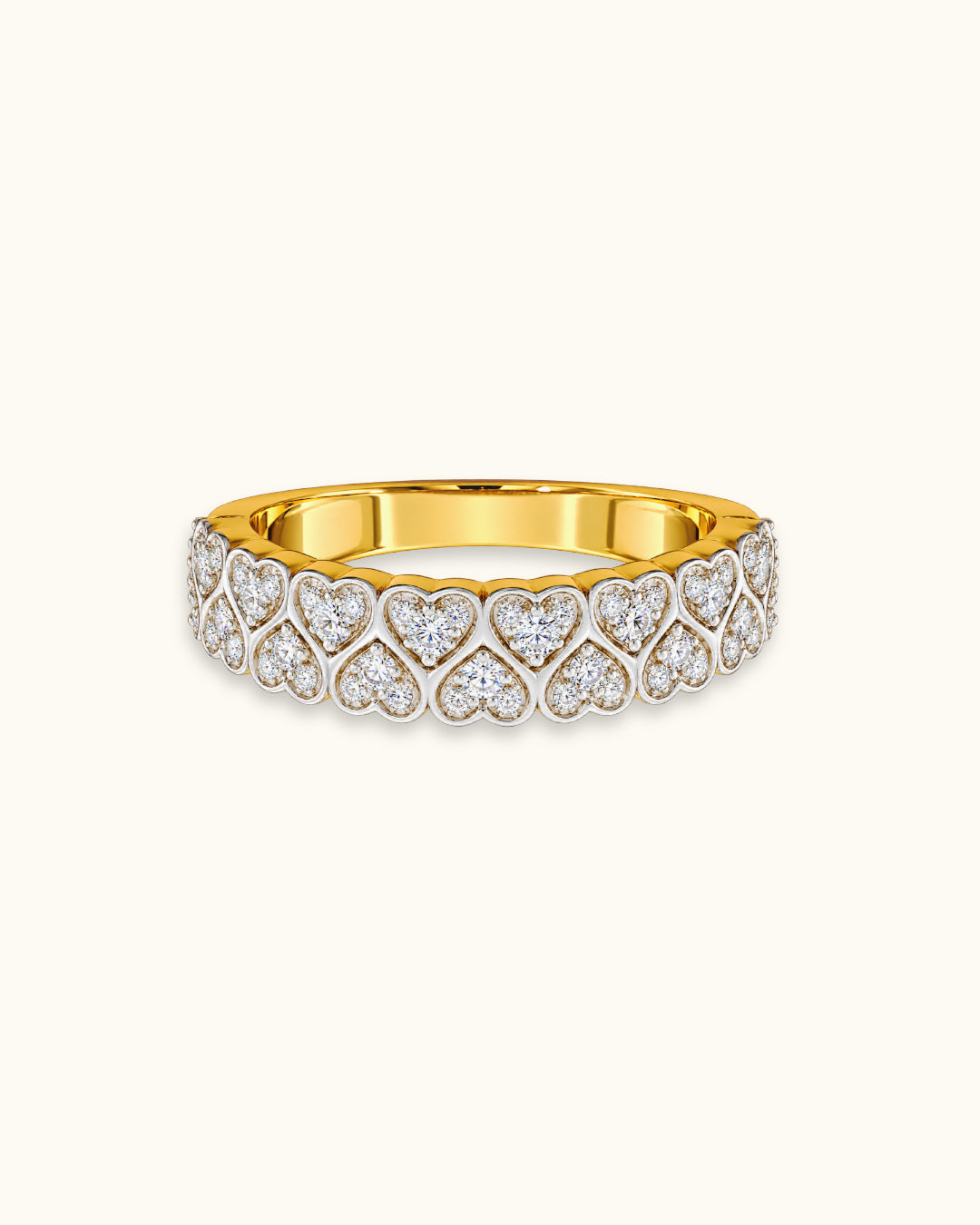 Elegant Heart-Pattern Diamond Pavé Band Ring