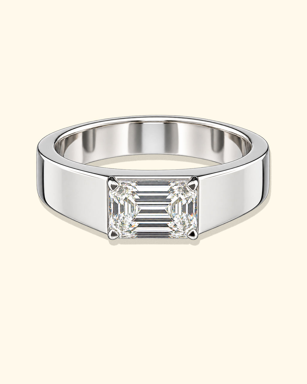 Modern White Gold Emerald Cut Solitaire Diamond Ring