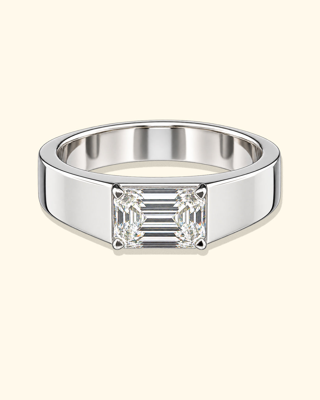 Modern White Gold Emerald Cut Solitaire Diamond Ring