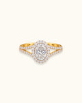 0.6pt Oval Halo Split Shank Diamond Ring