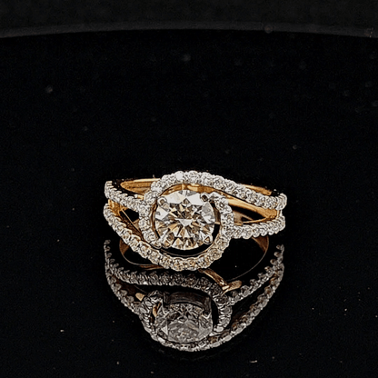 Round Cut Halo Diamond Engagement Ring with Split Pavé Band