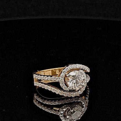 Round Cut Halo Diamond Engagement Ring with Split Pavé Band