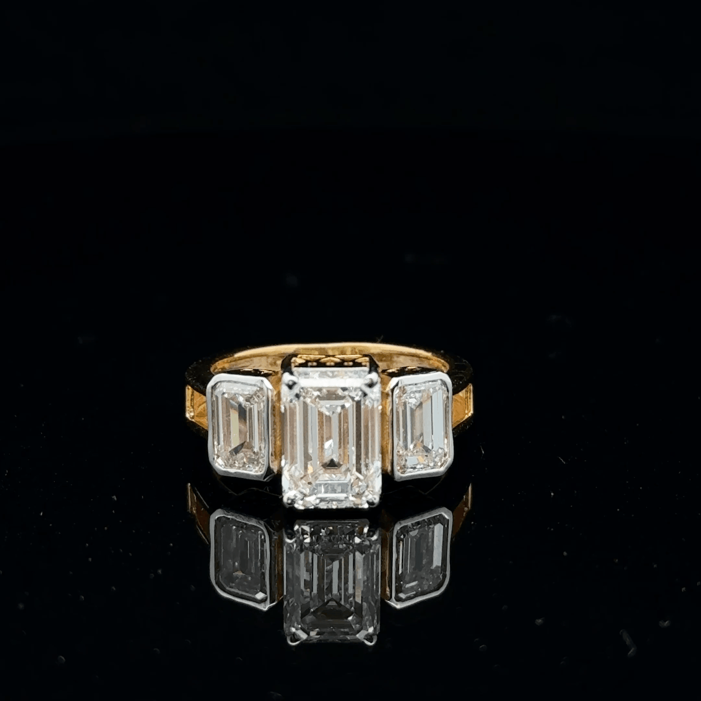 Three Stone Emerald Cut Diamond Engagement Ring