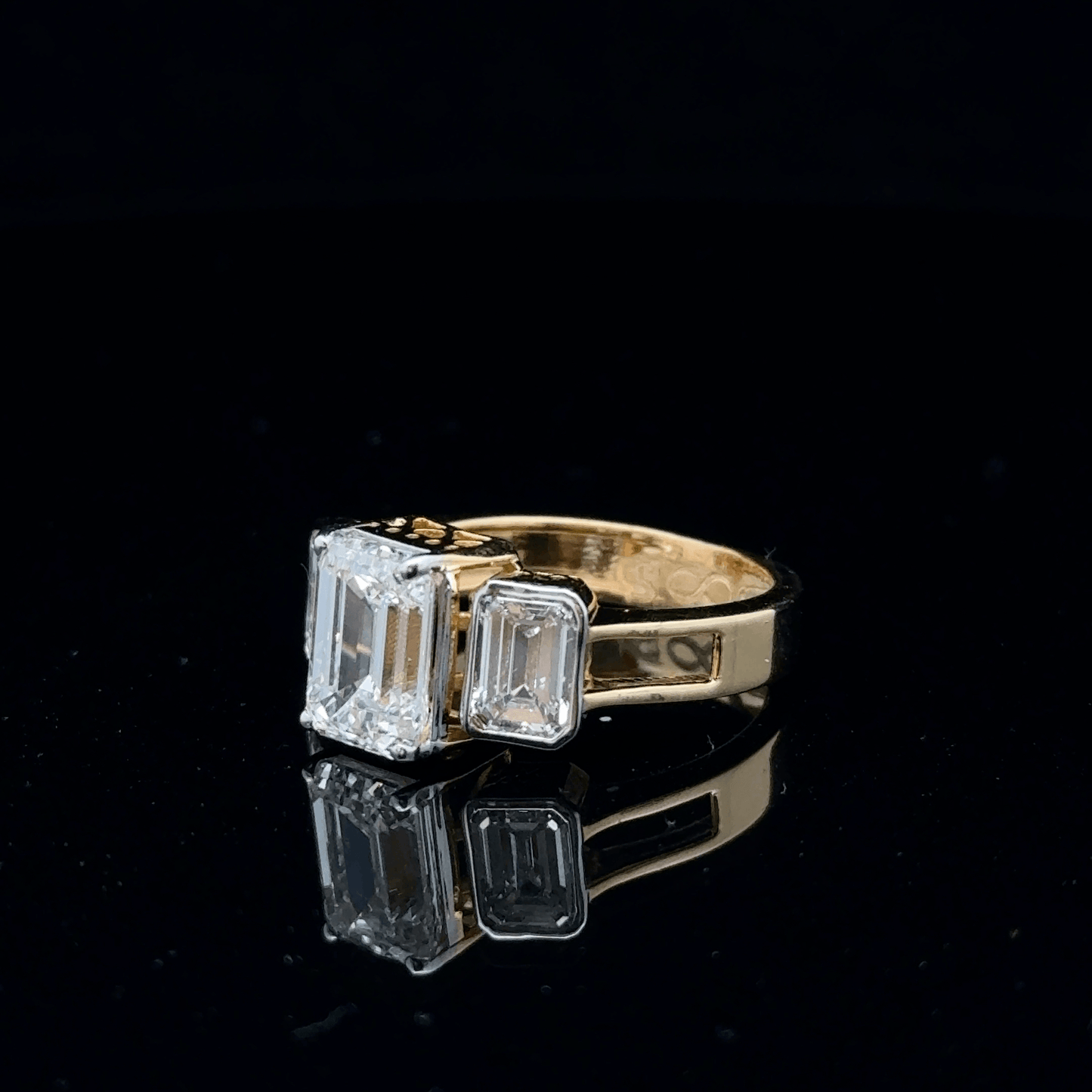 Three Stone Emerald Cut Diamond Engagement Ring