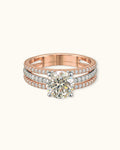 Triple-Row Pavé Diamond Solitaire Ring