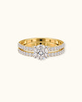 Double-Row Pavé Diamond Solitaire Ring in Yellow Gold