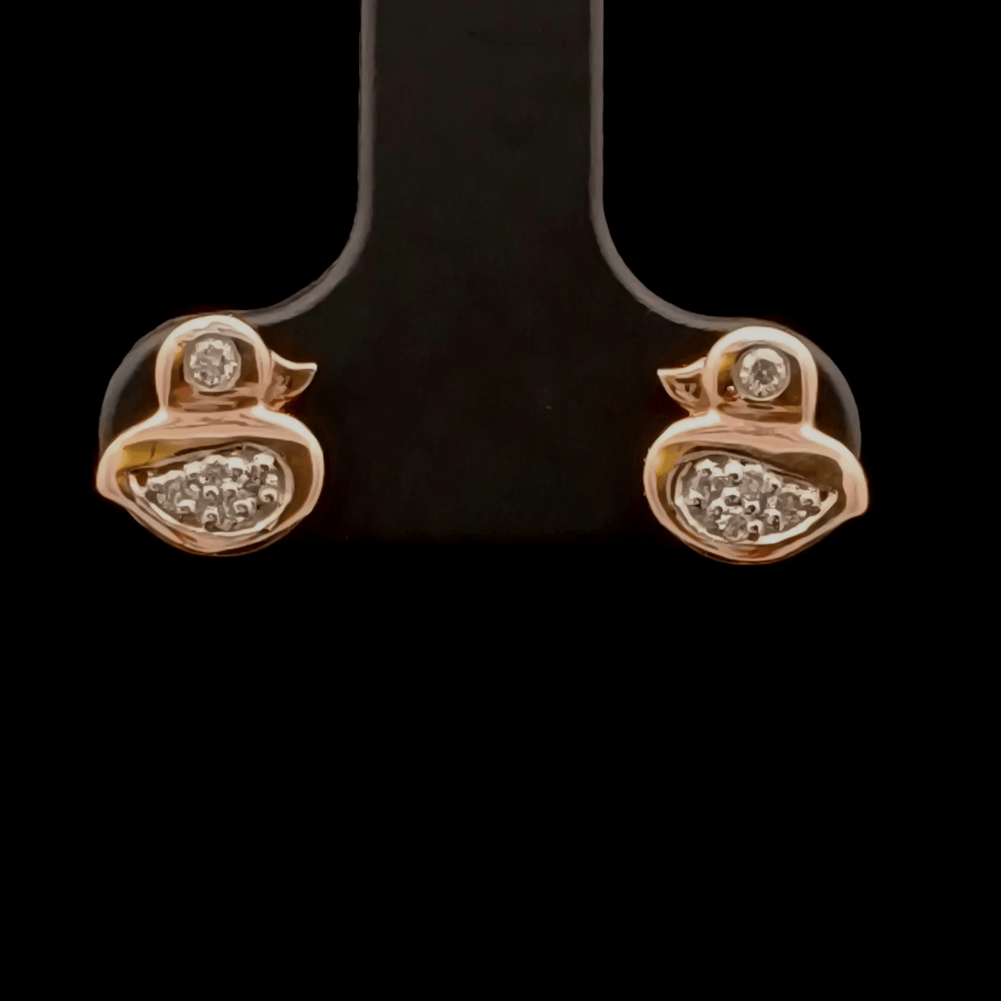 Golden Duck Motif Diamond Stud Earrings