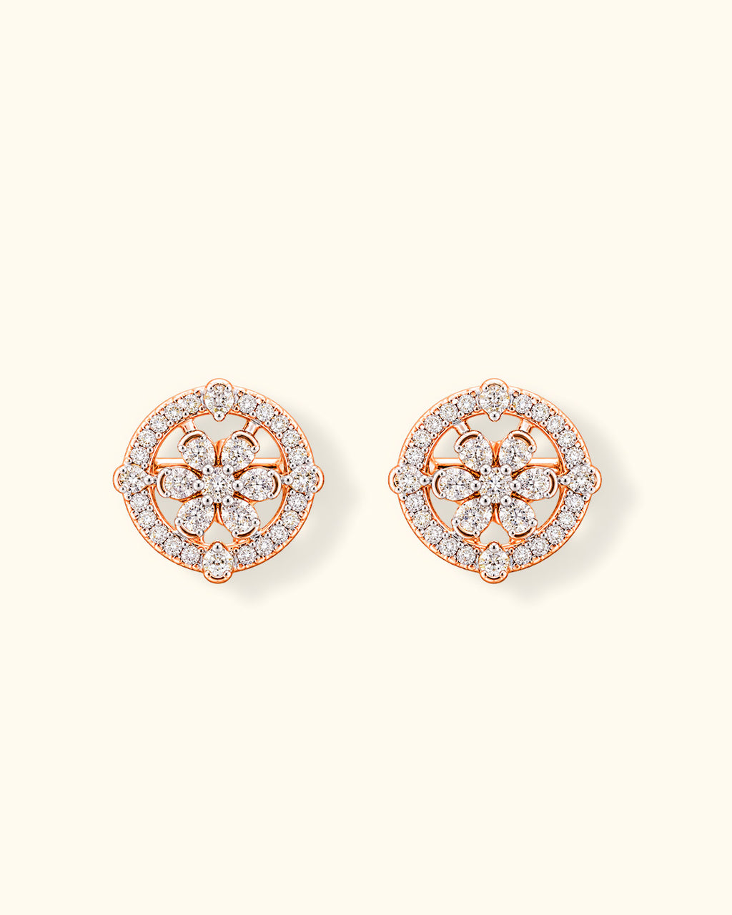 Floral Halo Diamond Stud Earrings