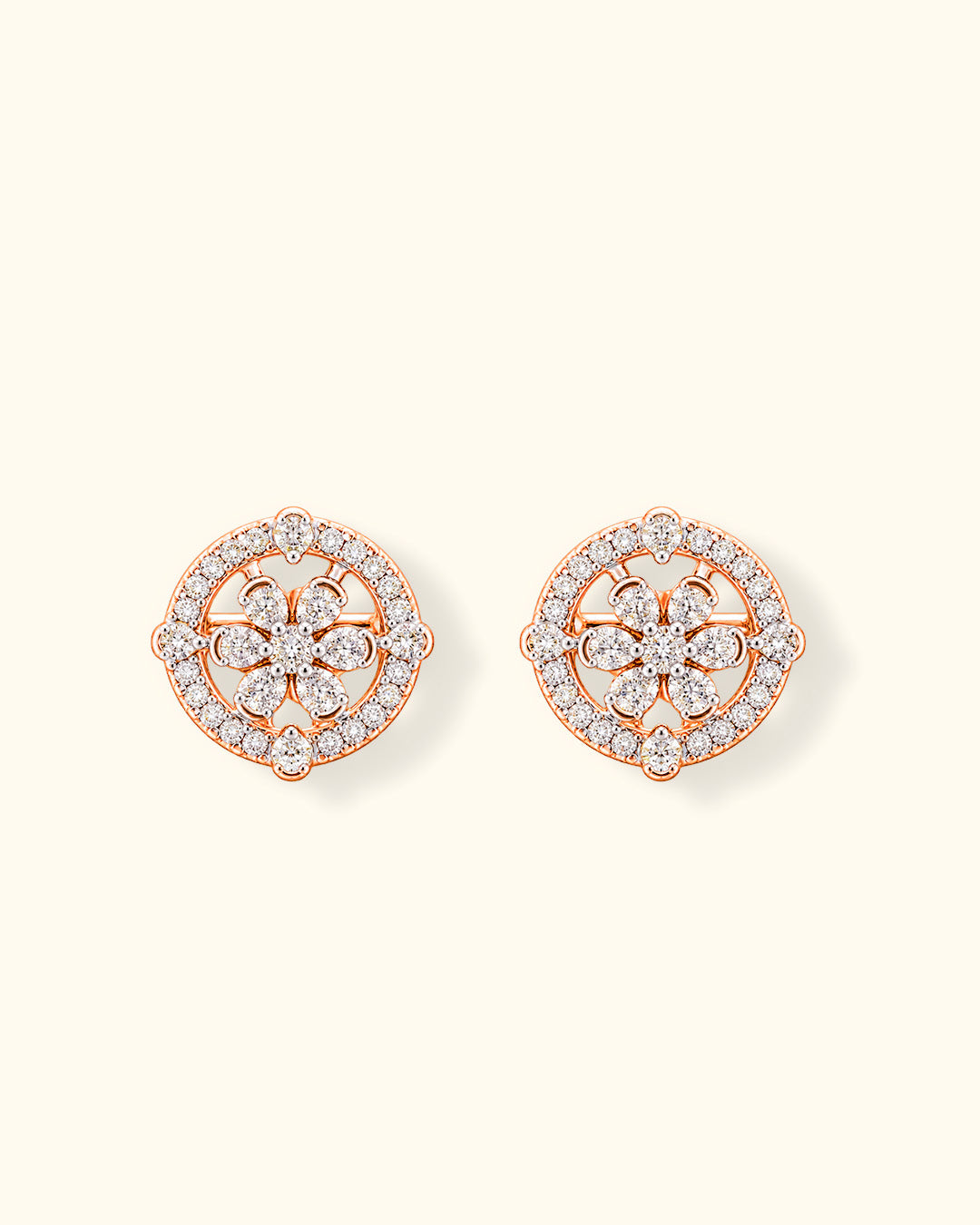 Floral Halo Diamond Stud Earrings