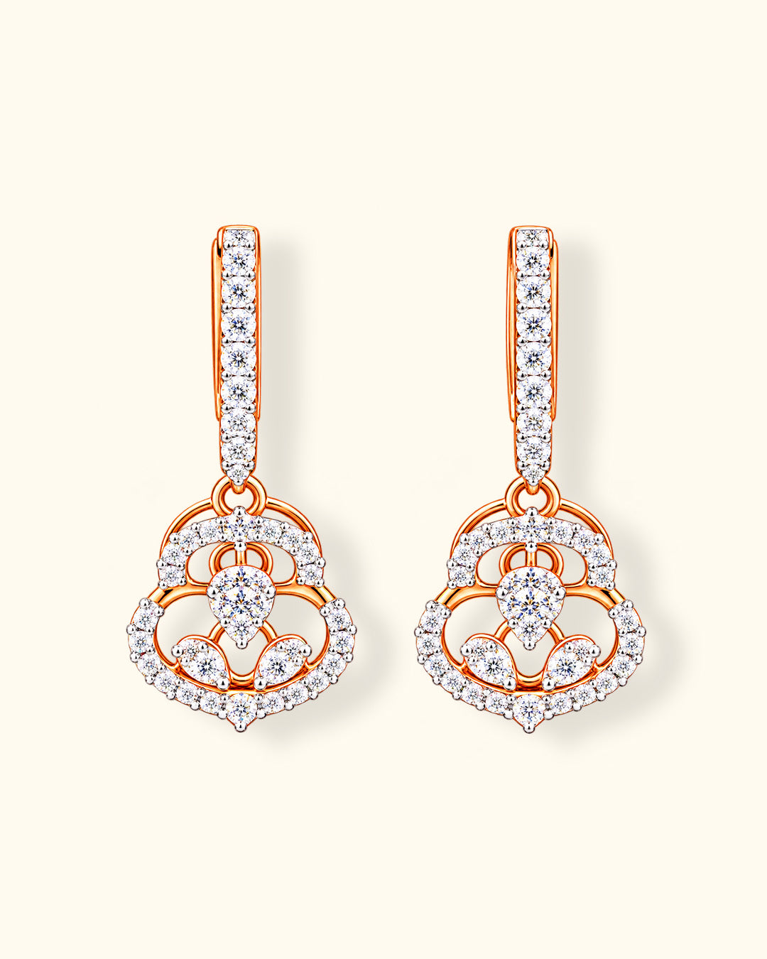 Diamond Bloom Drop Hoop Earrings