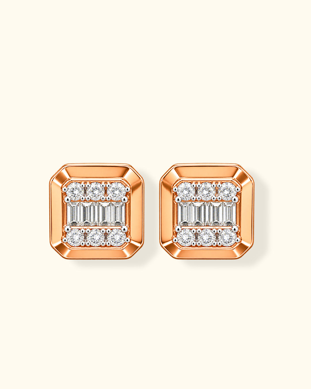 Radiant Baguette Diamond Square Stud Earrings