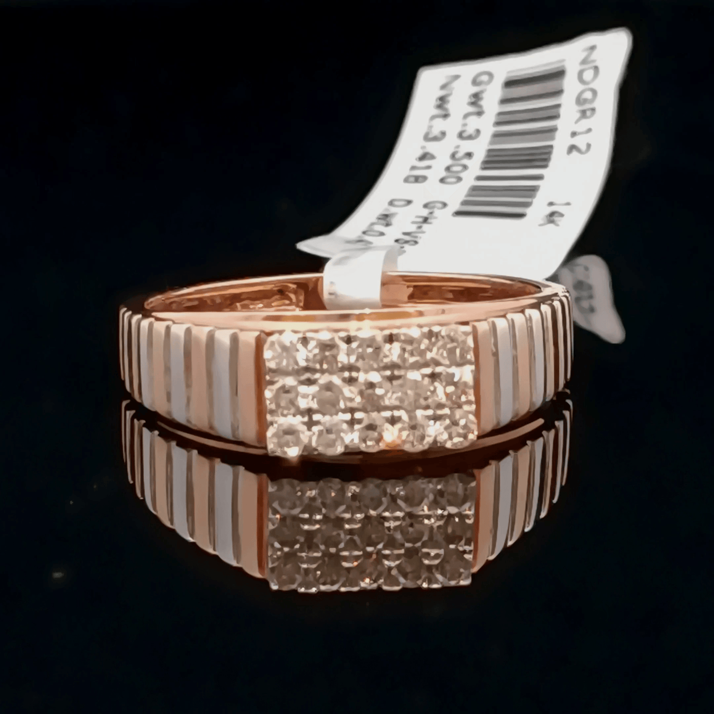 Ribbed Gold Square Diamond Ring for Men