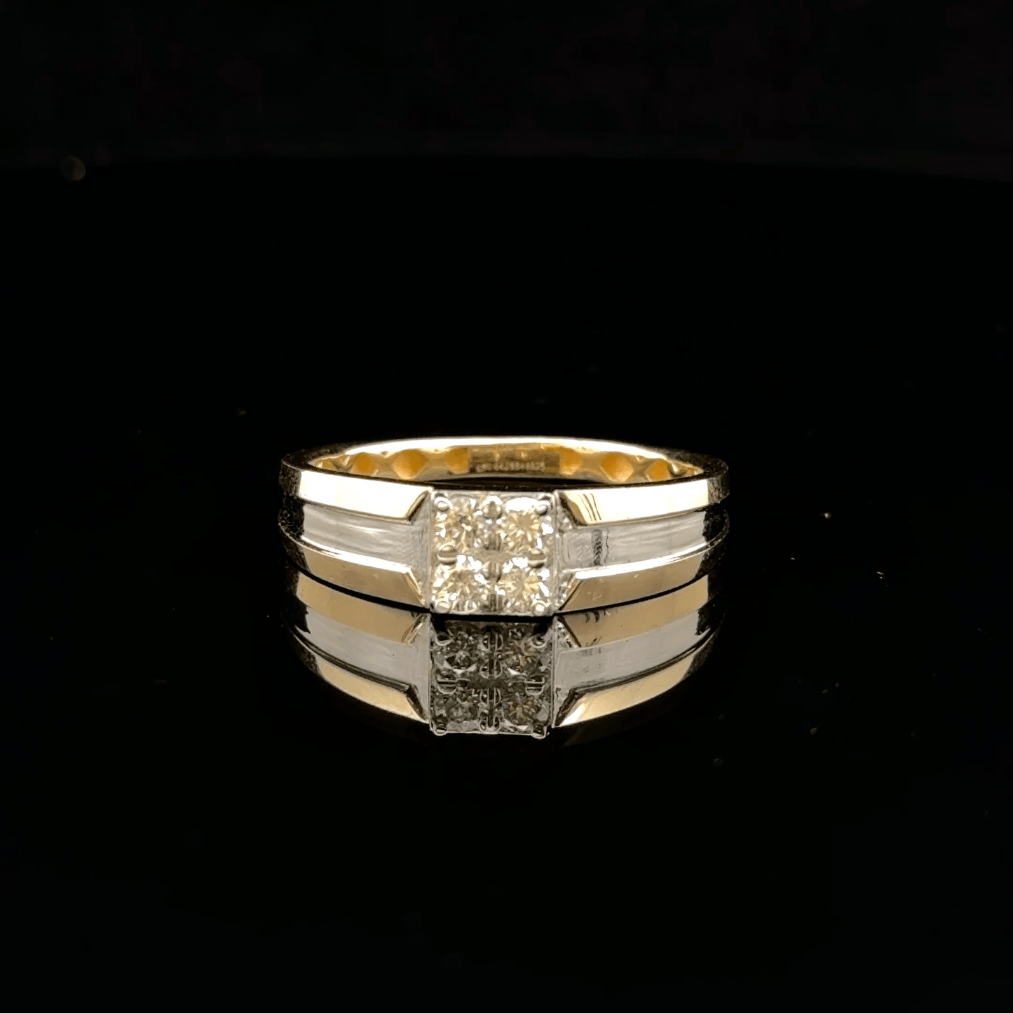 Two-Tone Gold Diamond Square Ring for Men