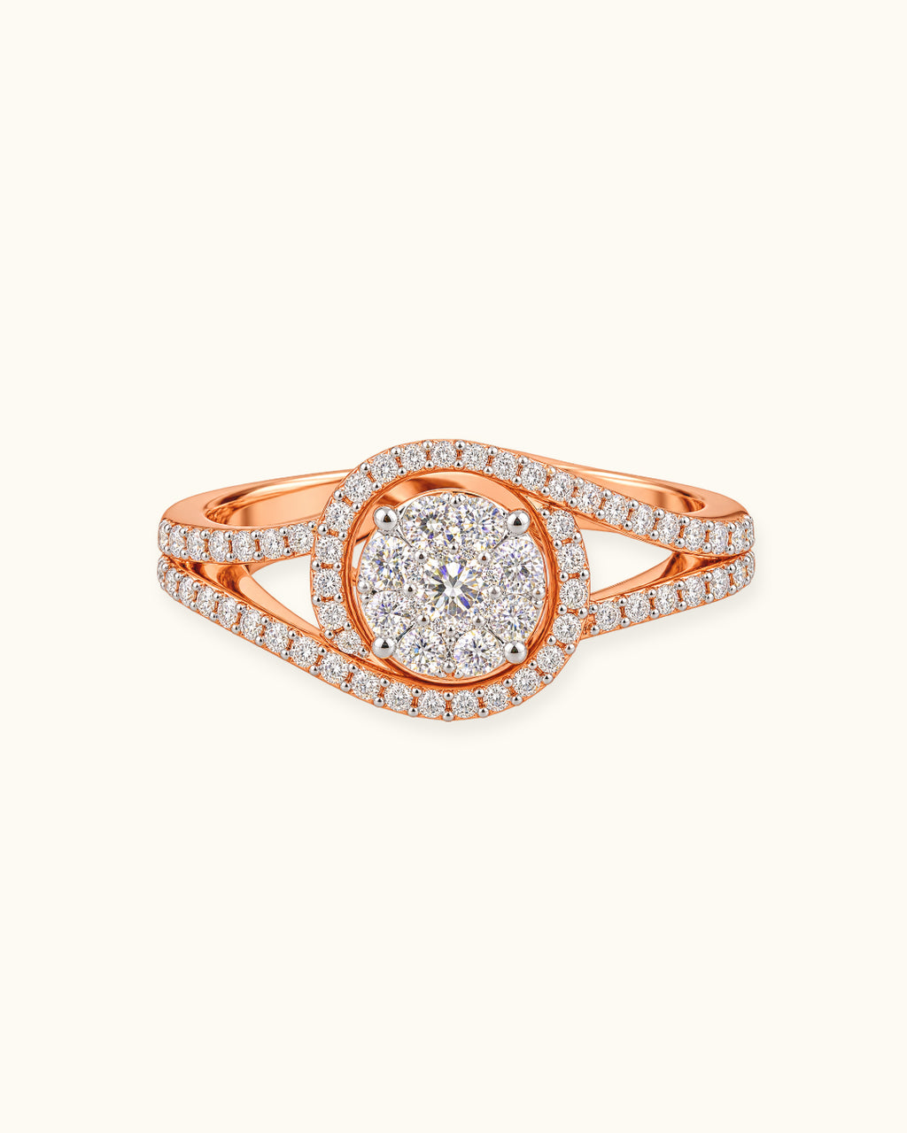 Radiant Halo Split Shank Diamond Ring in Rose Gold