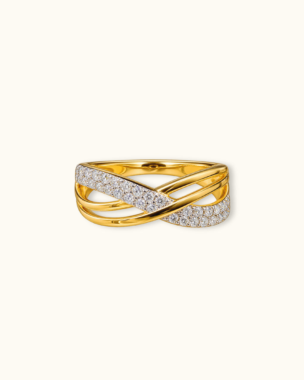 Diamond Crisscross Infinity Band Ring in Yellow Gold