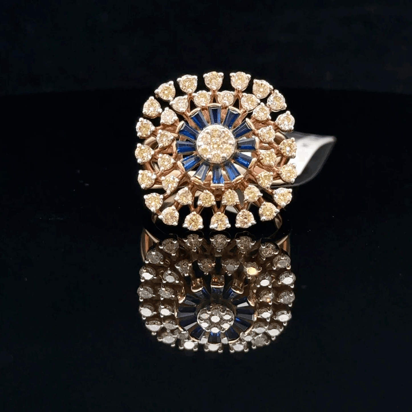 Blue Baguette Diamond Sunburst Ring
