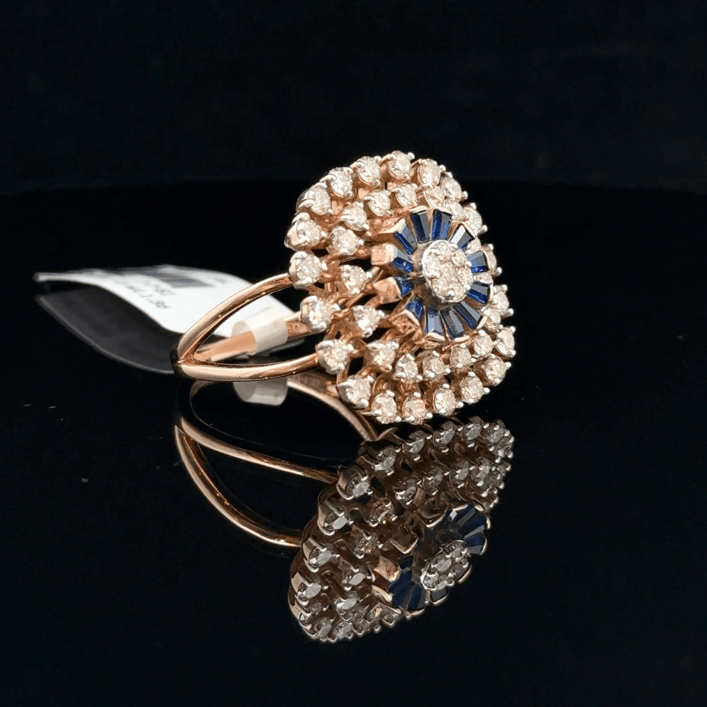 Blue Baguette Diamond Sunburst Ring