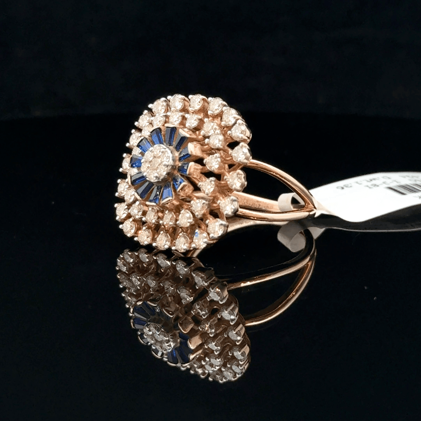 Blue Baguette Diamond Sunburst Ring