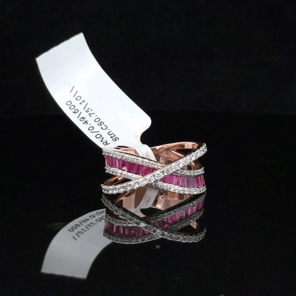 Pink Baguette Diamond Crossover Ring
