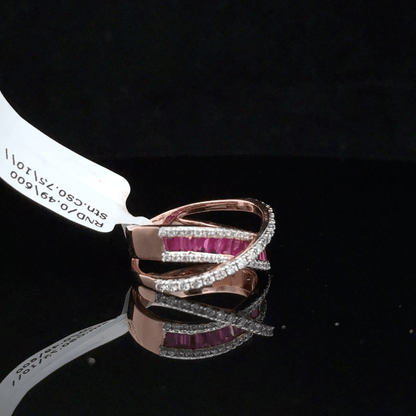 Pink Baguette Diamond Crossover Ring