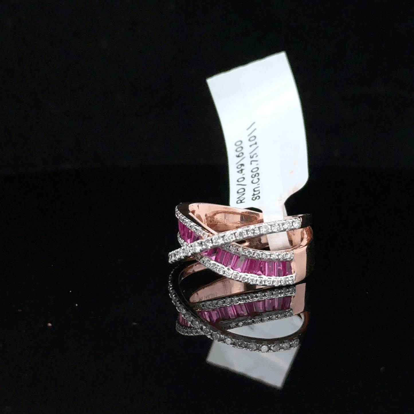 Pink Baguette Diamond Crossover Ring