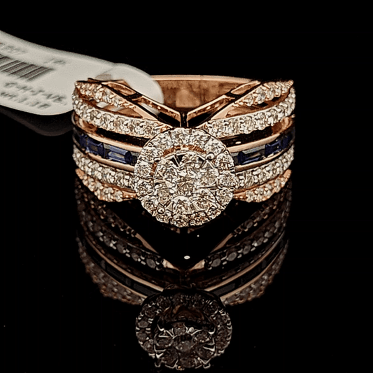 Diamond Halo Ring with Blue Accent Stones