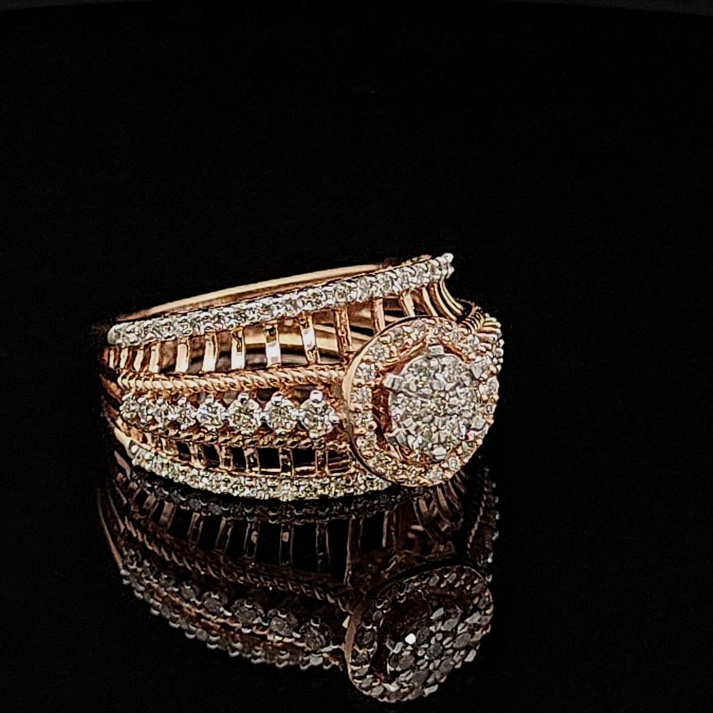 Multi-Layer Halo Diamond Ring in Rose Gold