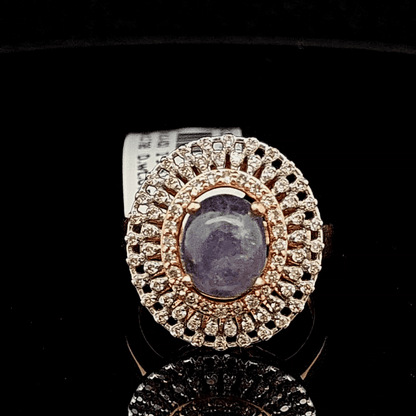 Oval Blue Sapphire Diamond Halo Ring