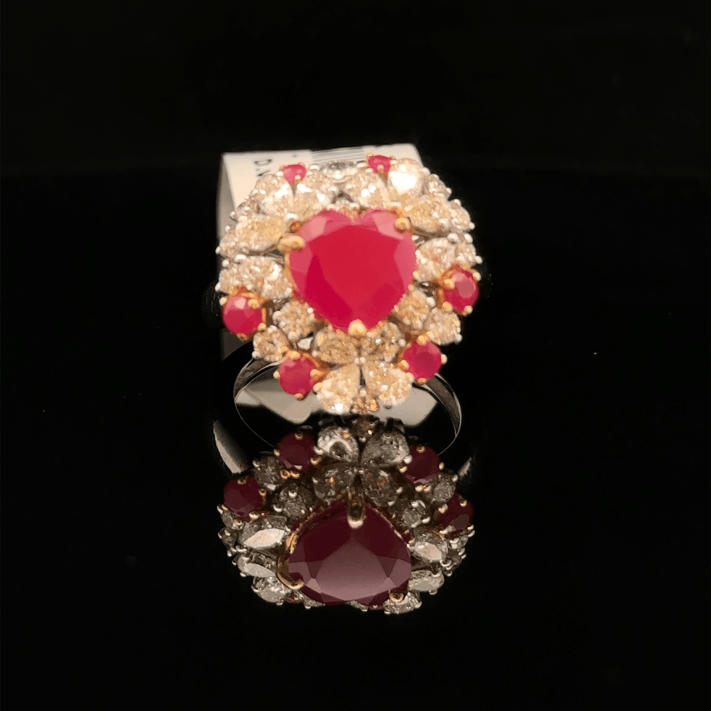 Heart Ruby Diamond Halo Ring