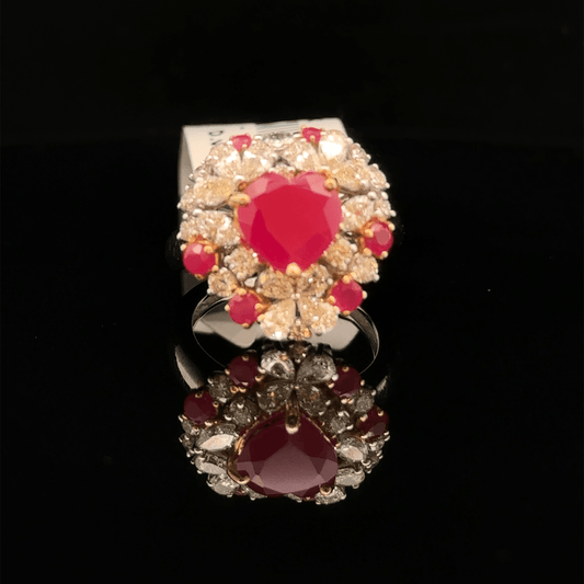 Heart Ruby Diamond Halo Ring