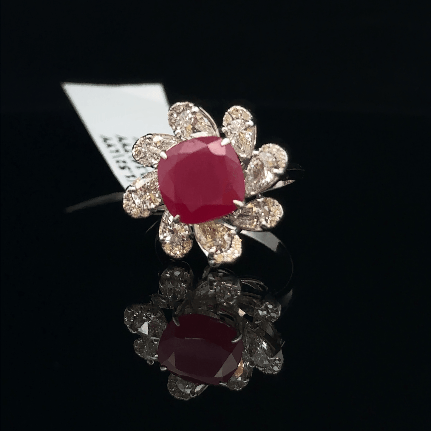 Round Ruby Diamond Flower Ring
