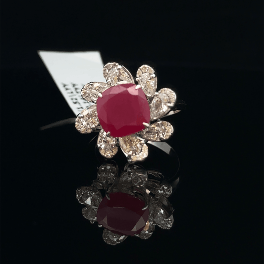Round Ruby Diamond Flower Ring