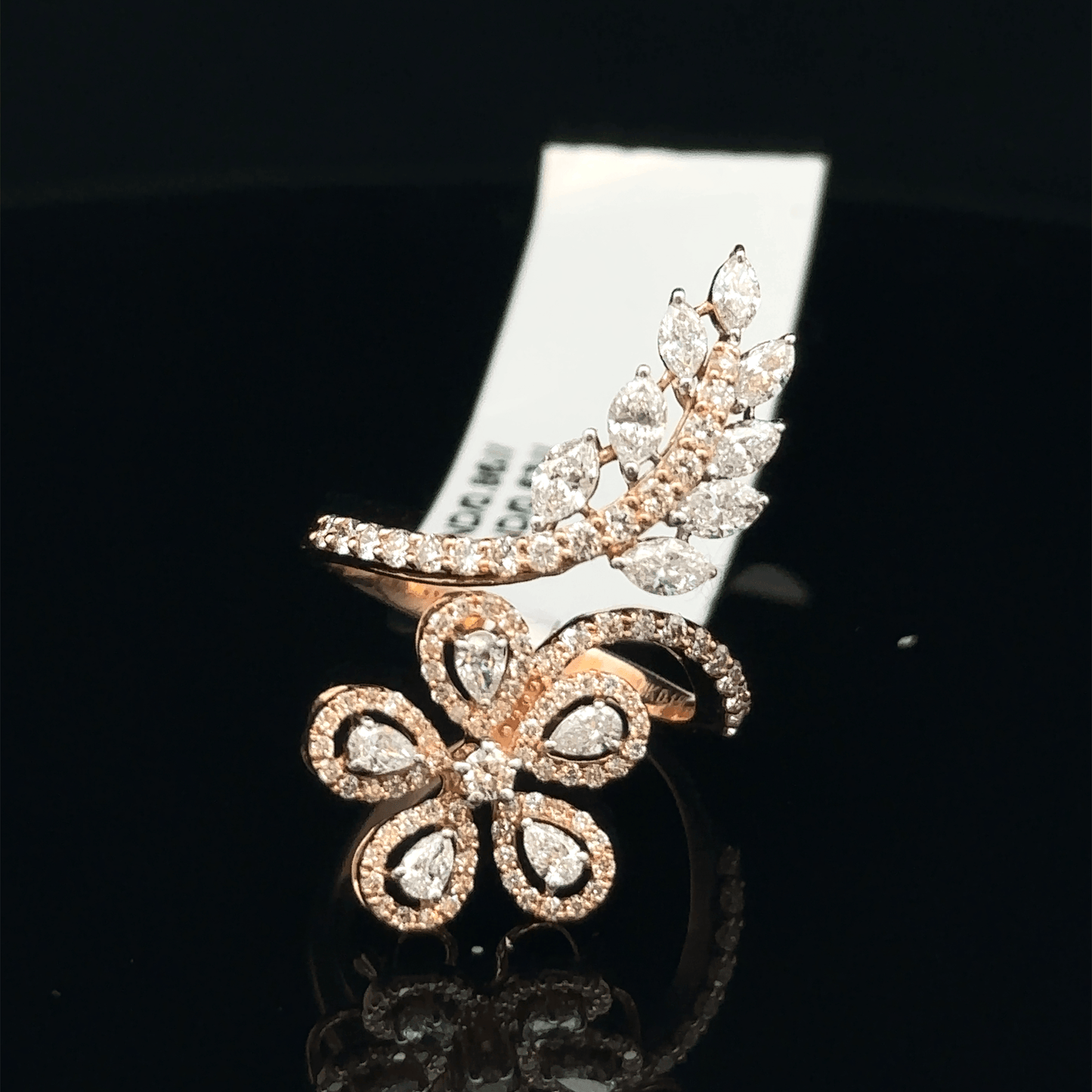 Leaf and Flower Diamond Cocktail Ring