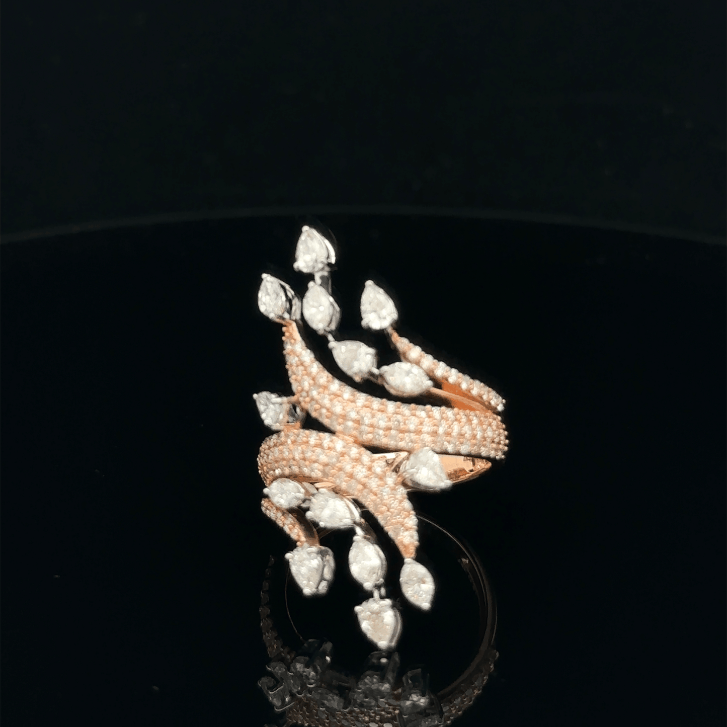 Pear Diamond Cascade Swirl Ring