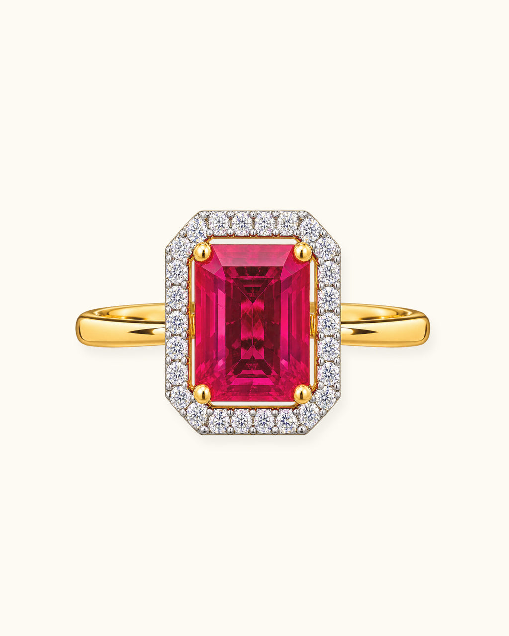 Emerald Cut Ruby & Diamond Halo Ring