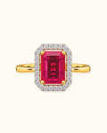 Emerald Cut Ruby & Diamond Halo Ring