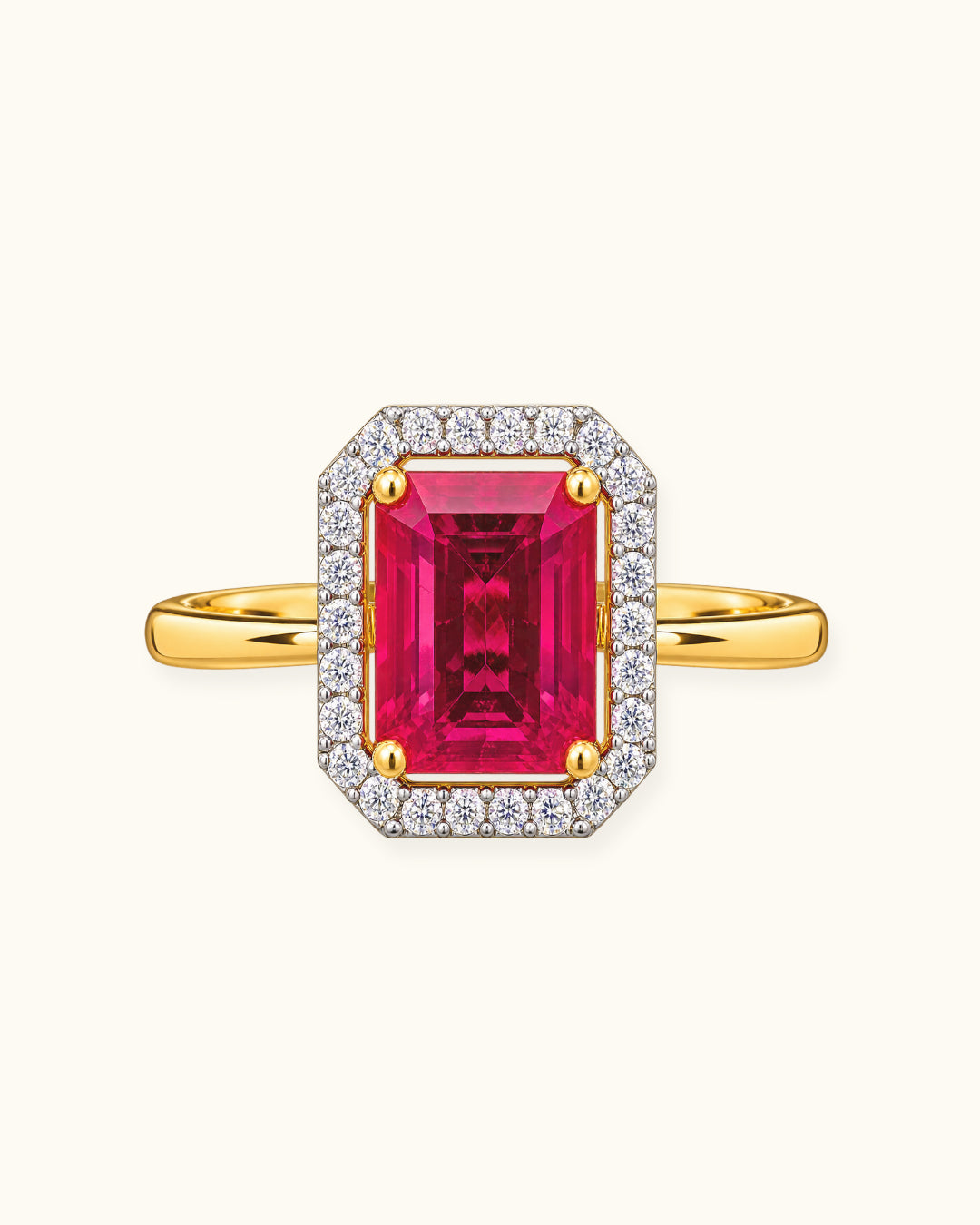 Emerald Cut Ruby & Diamond Halo Ring
