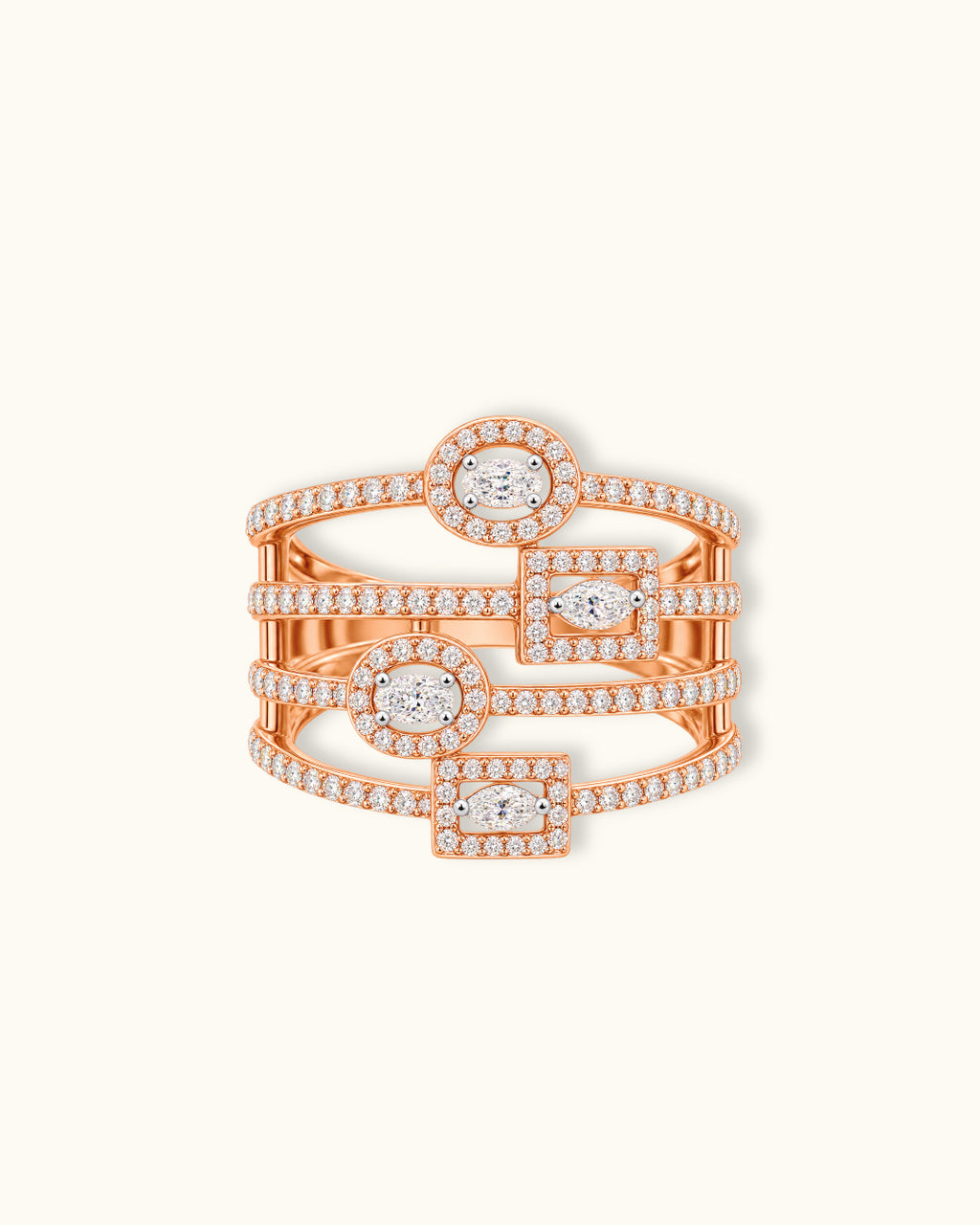 Geometric Halo Diamond Statement Ring
