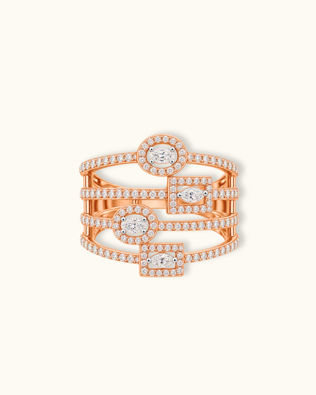 Geometric Halo Diamond Statement Ring