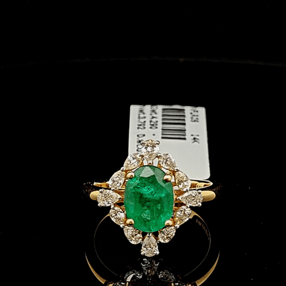 Oval Green Emerald Ring with Fancy Diamonds