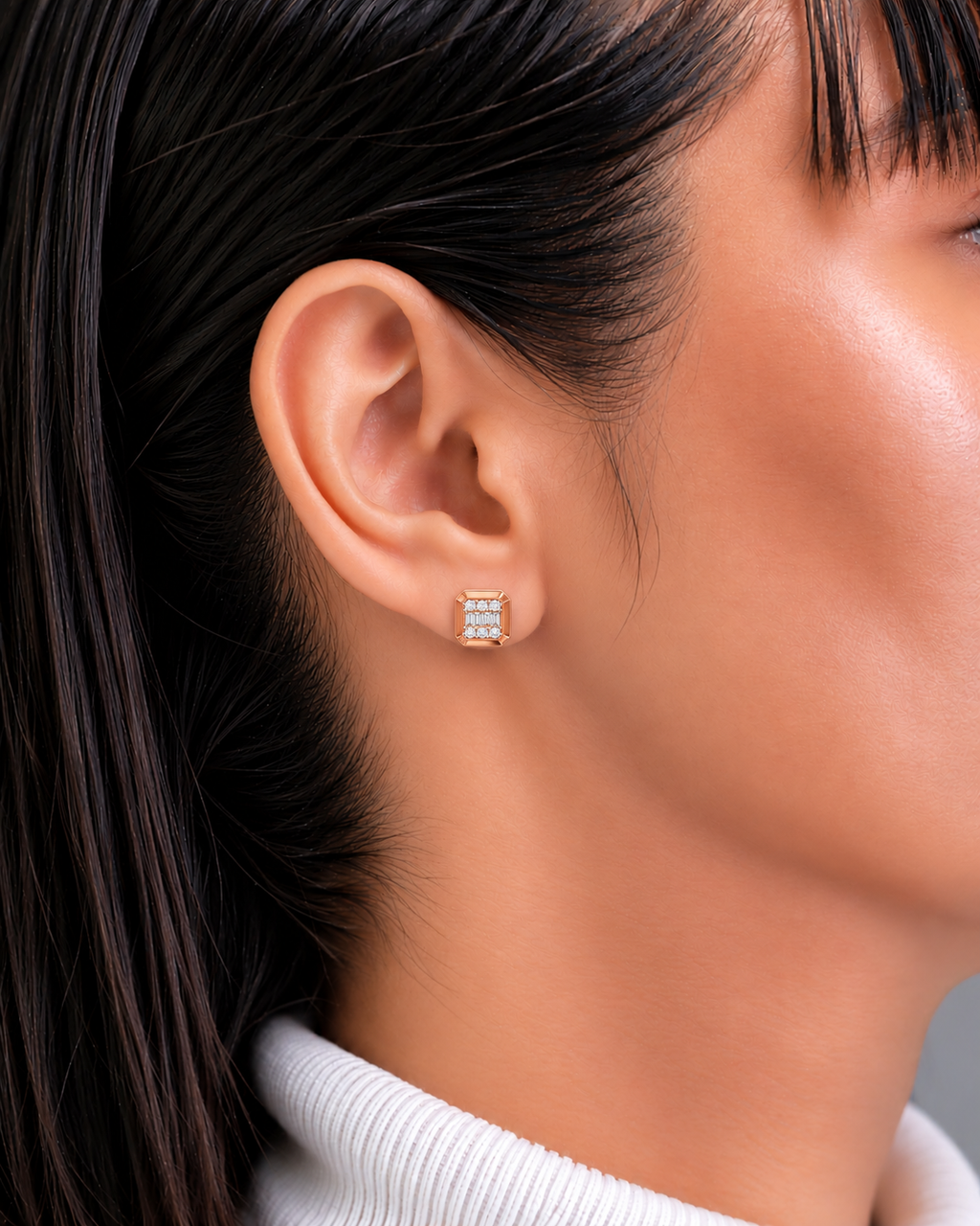 Radiant Baguette Diamond Square Stud Earrings