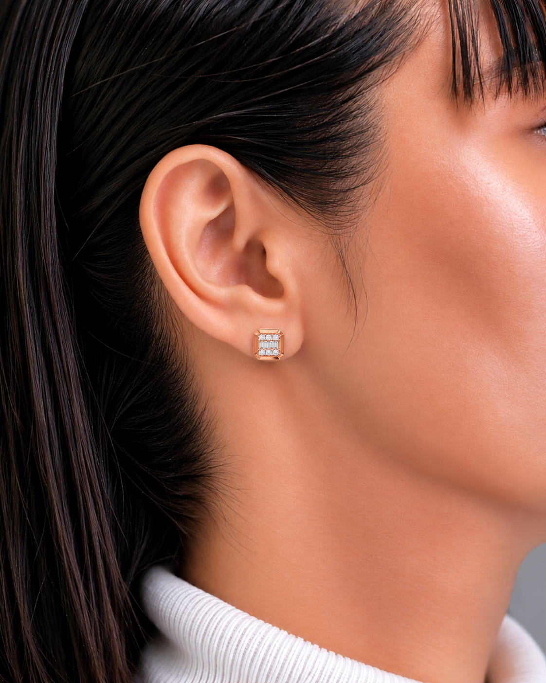 Radiant Baguette Diamond Square Stud Earrings