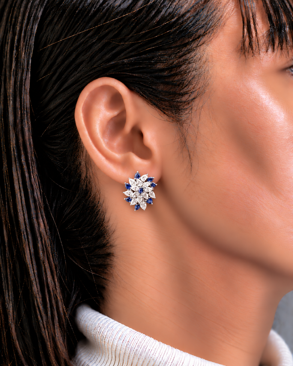 Blue Sapphire Floral Earrings