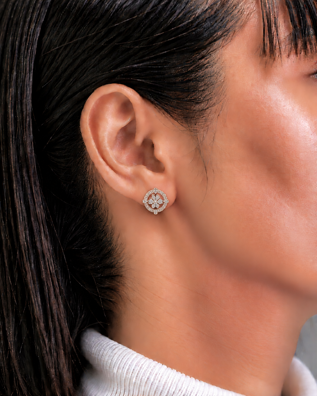 Floral Halo Diamond Stud Earrings