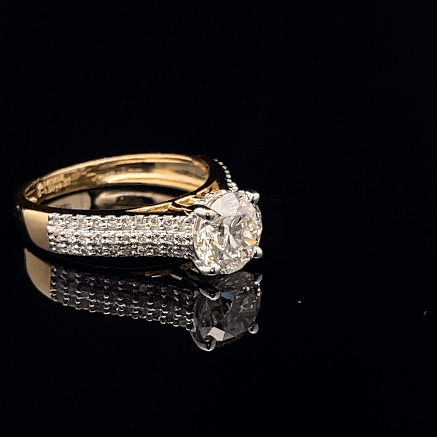 Triple Pavé Band Diamond Engagement Ring