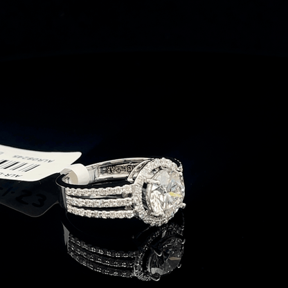 Round Solitaire Diamond Ring with Halo & Triple Split Band